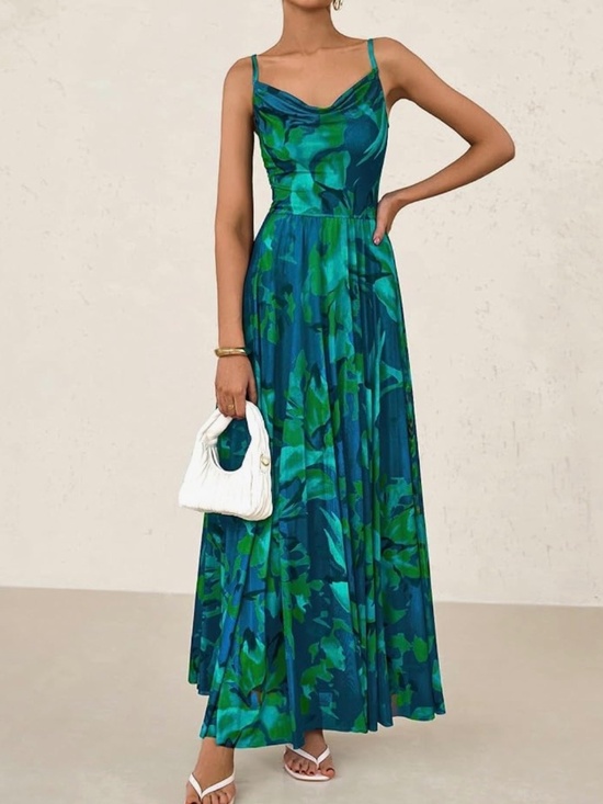 BTFBM Dresses & Skirts - GREEN AND BLUE FLORAL MAXI DRESS WITH ADJUSTABLE SHOULDER STRAPS SIZE MEDIUM